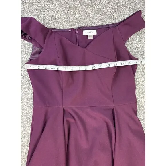 Calvin Klein Dress Formal High Low Off the Shoulder Plum Purple Size 8 - Picture 8 of 11